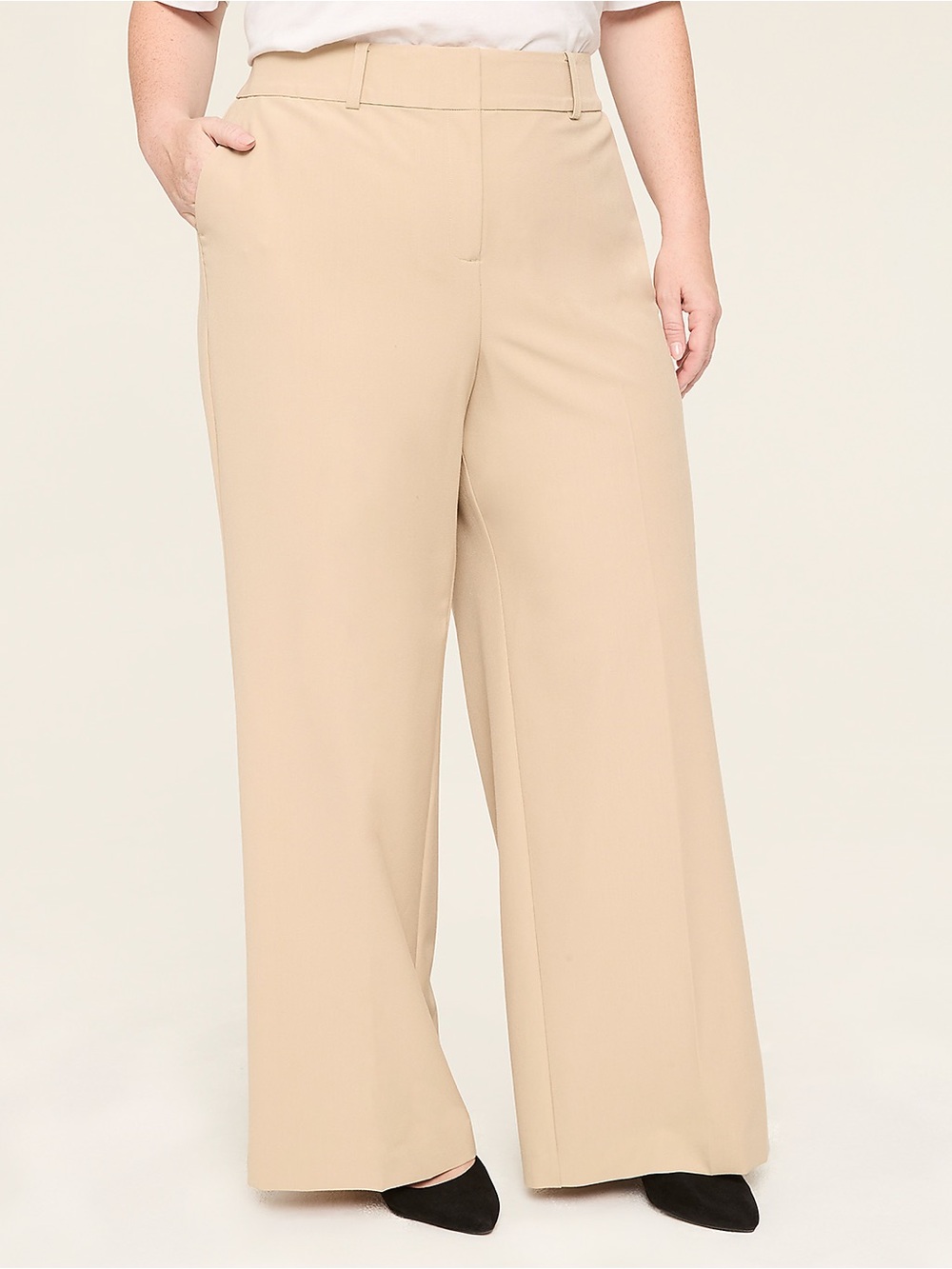 Lane Bryant Wide Leg Cropped Pants 22 Short Beige Stretch Workwear